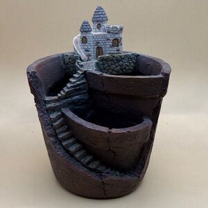 Rustic Multi-Tier Castle Planter - Brown with White Accent